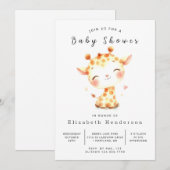 優雅な編集可能キリン赤ちゃんシャワー 招待状 (正面/裏面)