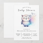 優雅な編集可能フクロウ赤ちゃんシャワー 招待状 (正面/裏面)