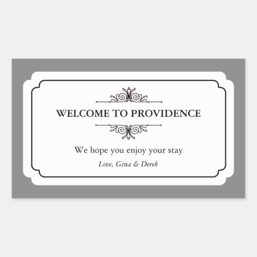 優雅な縁ど黒灰色の町の抱き枕 長方形シール (正面)