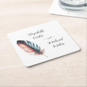 優雅な羽のエレガンスミニマリズムのウィスパー スクエアペーパーコースター (アングル)