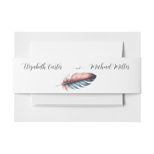 優雅な羽のエレガンスミニマリズムのウィスパー 招待状ベリーバンド (正面例)