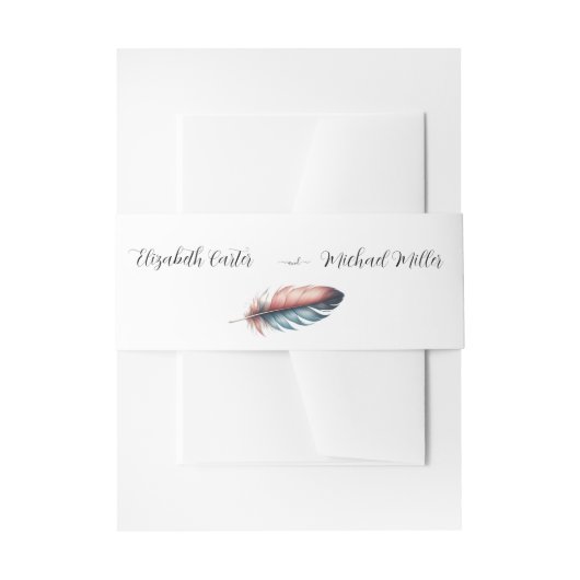 優雅な羽のエレガンスミニマリズムのウィスパー 招待状ベリーバンド (正面例)