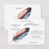 優雅な羽のエレガンスミニマリズムのウィスパー 招待状 (正面/裏面)