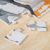 優雅な翼のあるブルネットのミニマリズム都市の夕暮れ ジグソーパズル (側面)