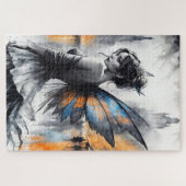 優雅な翼のあるブルネットのミニマリズム都市の夕暮れ ジグソーパズル (横)