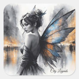 優雅な翼のあるブルネットのミニマリズム都市の夕暮れ スクエアシール