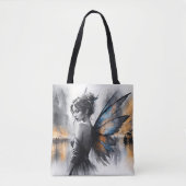 優雅な翼のあるブルネットのミニマリズム都市の夕暮れ トートバッグ (正面)