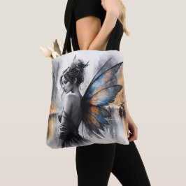 優雅な翼のあるブルネットのミニマリズム都市の夕暮れ トートバッグ