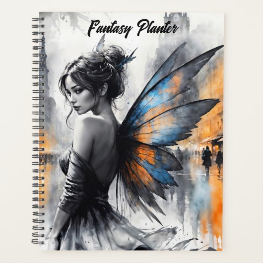 優雅な翼のあるブルネットのミニマリズム都市の夕暮れ プランナー手帳 (正面)