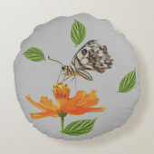 「優雅な翼:開花の蝶 ラウンドクッション (裏面)