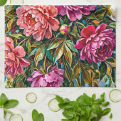 優雅な色彩の芍薬の花 キッチンタオル (折り畳み)