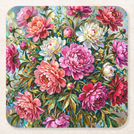 優雅な色彩の芍薬の花 スクエアペーパーコースター