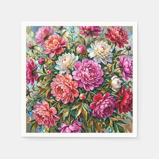 優雅な色彩の芍薬の花 スタンダードカクテルナプキン (正面)