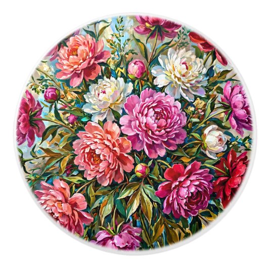 優雅な色彩の芍薬の花 セラミックノブ (正面)