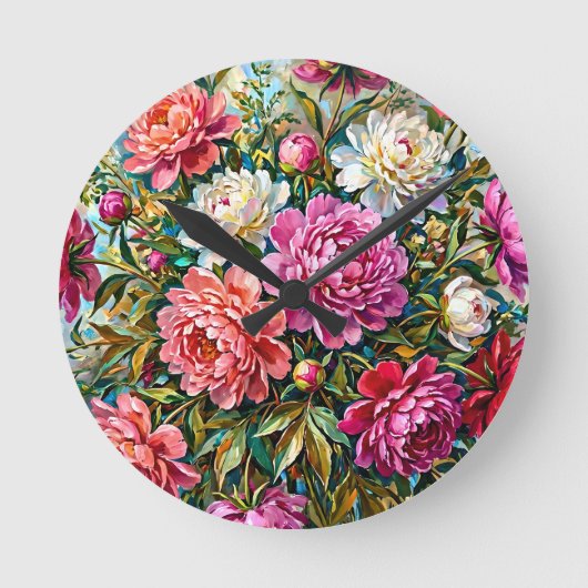 優雅な色彩の芍薬の花 ラウンド壁時計 (正面)