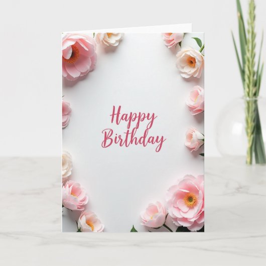 優雅な芍薬のカリグラフィー 誕生日カード カード (正面)