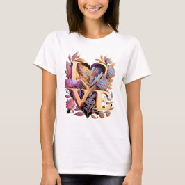 優雅な花とハートと黄金の愛 Tシャツ