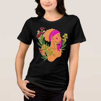 優雅な花と女性のシルエット トライブレンドＴシャツ
