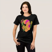 優雅な花と女性のシルエット トライブレンドTシャツ (正面全面)