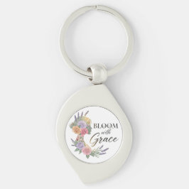 優雅な花と女性のシルエット Bloom with Grace キーホルダー