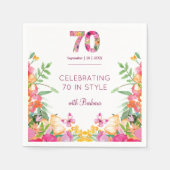 優雅な花と蝶の70歳の誕生日パーティー スタンダードカクテルナプキン (正面)