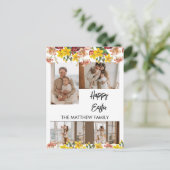 優雅な花のイースター、家族4人の写真コラージュ シーズンポストカード (スタンド正面)