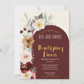 優雅な花のデザインで神に感謝する感謝祭の食事 招待状 (正面)