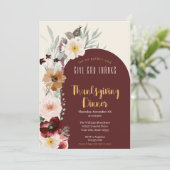 優雅な花のデザインで神に感謝する感謝祭の食事 招待状 (スタンド正面)