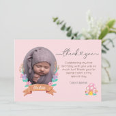 優雅な花のフローラピンクの写真メッセージ サンキューカード (スタンド正面)