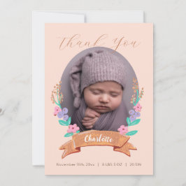 優雅な花のフローラリースベビー写真 サンキューカード