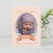 優雅な花のフローラリースベビー写真 サンキューカード (スタンド正面)