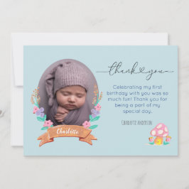 優雅な花のフローラ青い写真メッセージ サンキューカード