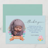 優雅な花のフローラ青い写真メッセージ サンキューカード (正面/裏面)