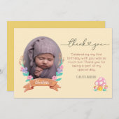 優雅な花のフローラ黄色の写真メッセージ サンキューカード (正面/裏面)