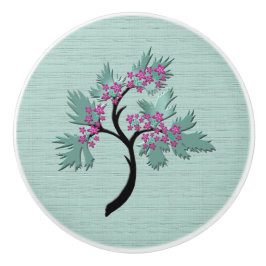 優雅な花の木の緑+梅セラミックノブ セラミックノブ