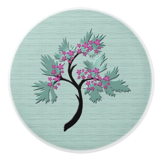 優雅な花の木の緑+梅セラミックノブ セラミックノブ (正面)