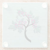 優雅な花の木の緑+梅 ガラスコースター (裏面)