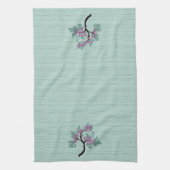 優雅な花の木の緑+梅 キッチンタオル (縦)