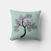 優雅な花の木の緑+梅 クッション (正面)