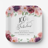 優雅な花の水彩画 100歳の誕生日パーティー ペーパープレート (正面)