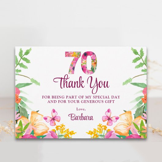 優雅な花の70歳の誕生日御礼フラワー サンキューカード
