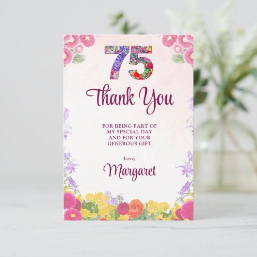 優雅な花の75歳の誕生日御礼 サンキューカード (スタンド正面)