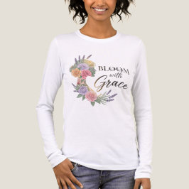 優雅な花咲く女性のシルエット トライブレンドTシャツ