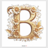 優雅な花柄のゴールドのアルファベットB シール (シート)