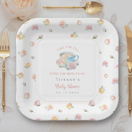 優雅な花柄のティーパーティー ベビーシャワー Time For Tea Elegant ペーパープレート