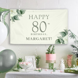優雅な花柄の80歳の誕生日パーティー 横断幕