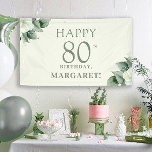 優雅な花柄の80歳の誕生日パーティー 横断幕