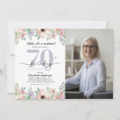 優雅な花模様の70歳の誕生日サプライズパーティー 招待状 (正面)