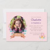 優雅な花：手描きフローラリース|ピンク 招待状 (正面)