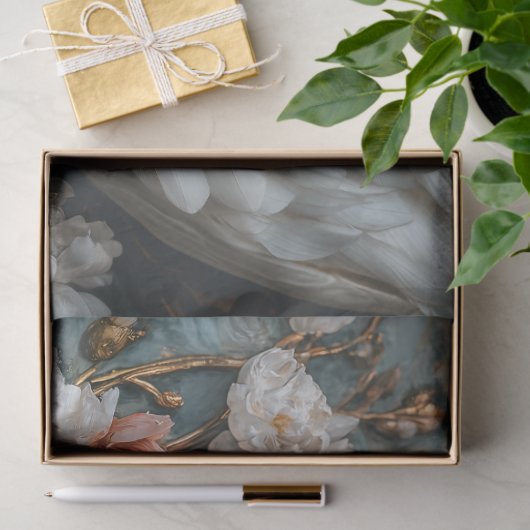 優雅な華美白い白鳥の花模様の切り離し 薄葉紙 (ギフト)